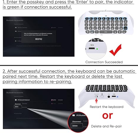 Wireless Mini Keyboard for PS5 Controller